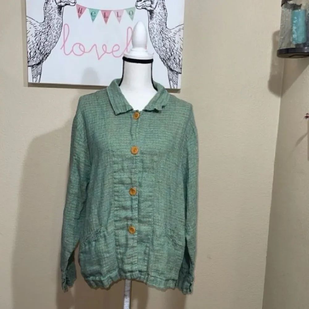 FLAX Linen Shirt Jacket Shacket Lagenlook Pockets